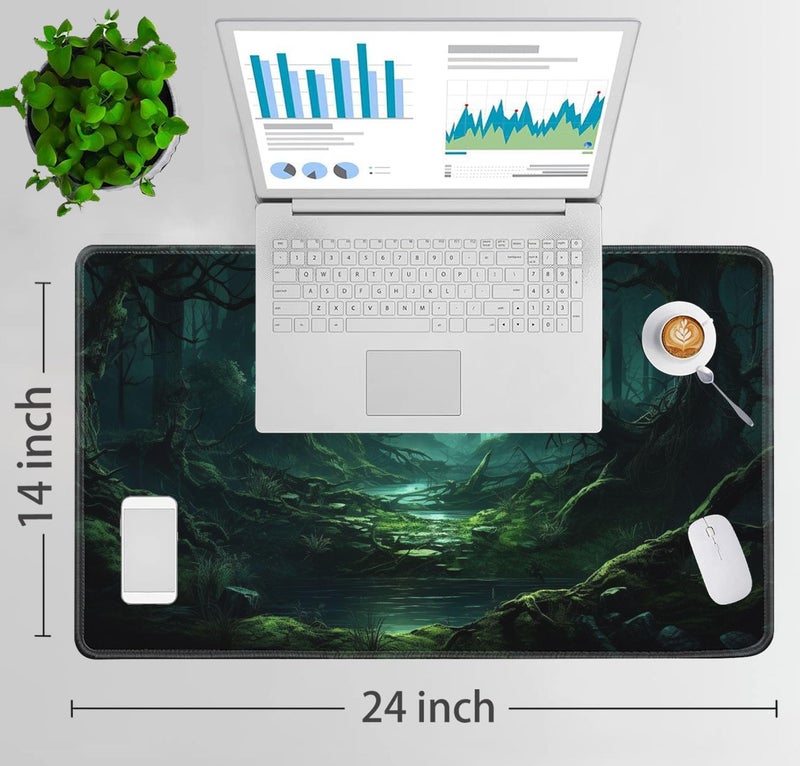 JVGFYNKL MTG Playmat + Drawstring Travel Pouch + 6 Dice Counter, for Tabletop Trading Card Game Playmats or Large Mouse Pad, Anti-Slip Rubber 24 x 14 in, Green Forest TCG Playmat - Image 2